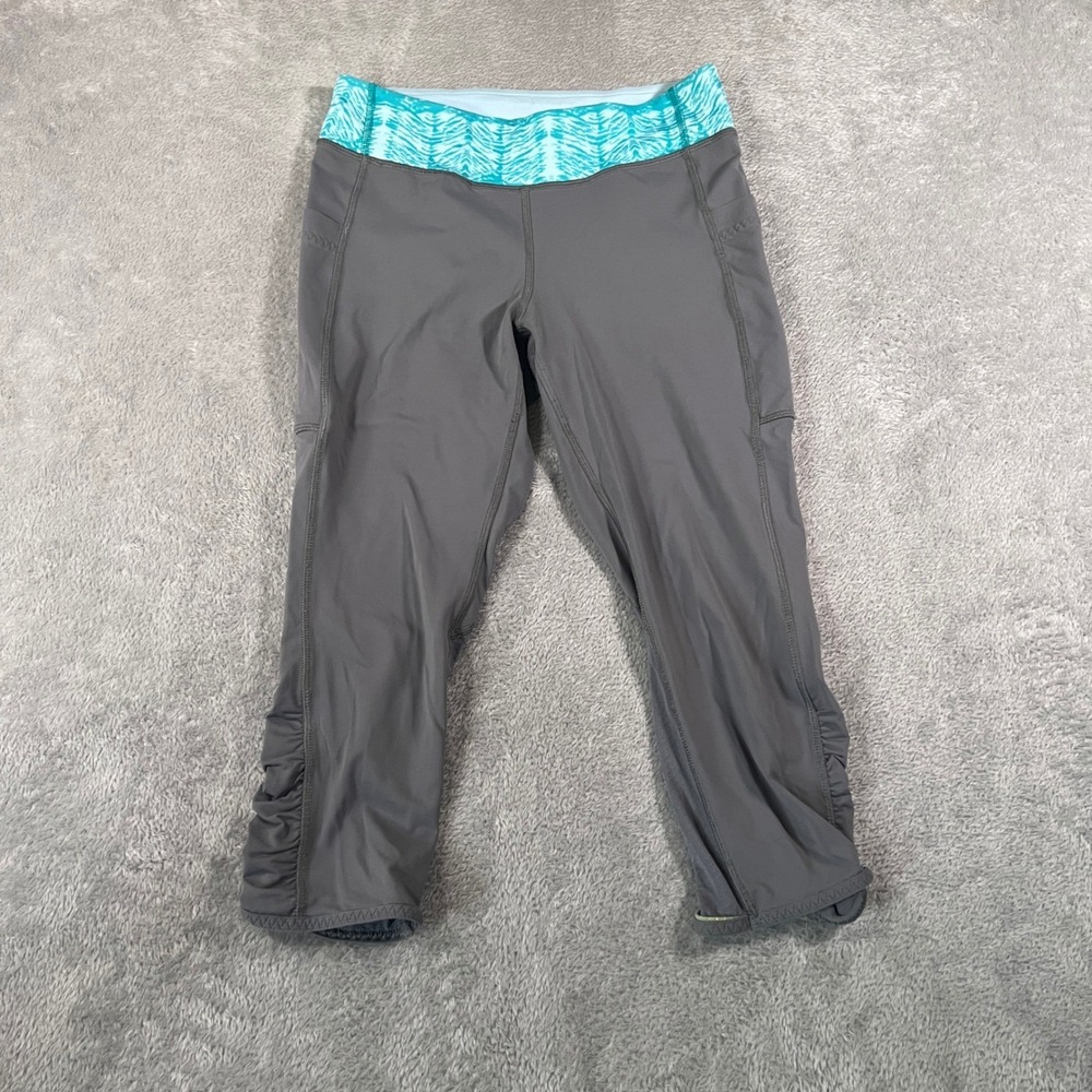 Ivivva Girls Leggings Size 14 Gray Capri Turquoise‎ Waist Athleisure Active